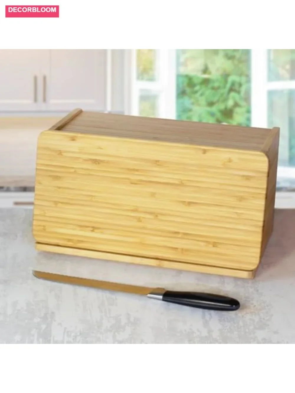 Bamboo Bread Box with Cutting Board Lid and Crumb Catcher - Kitchen Countertop